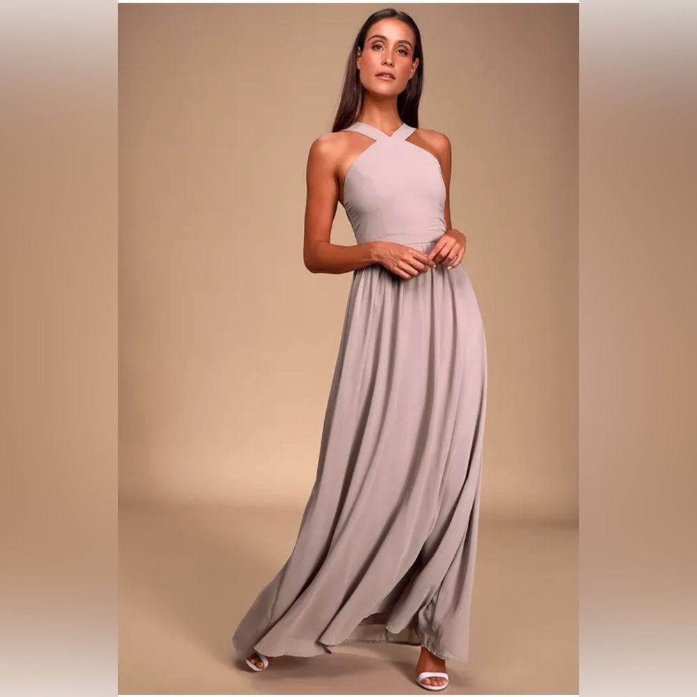 Lulu’s CLOSET CLEANOUT taupe floor length dress size M